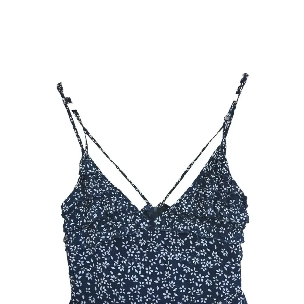 Trixxi Women's Shorts Romper Dark Navy Blue White‎ Ditsy Floral Print Size S